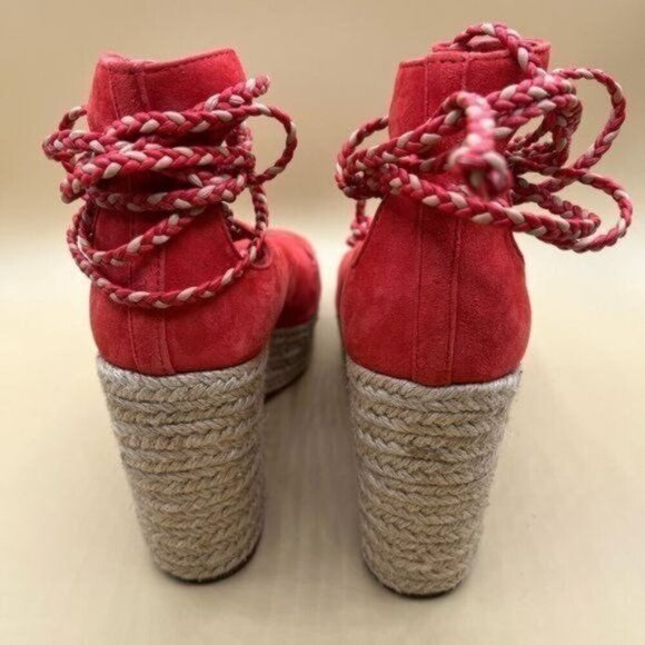 Tory Burch Poppy Orange Lace Up Positano Platform Espadrille Size 7 - Picture 9 of 10